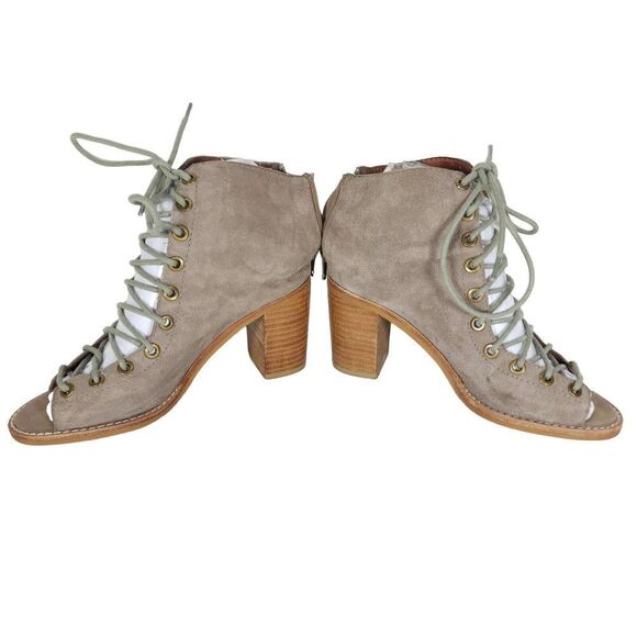 Free PeopleXJeffrey Campbell Women's US5,5 Taupe Leather Lace-up Ankle Booties - Picture 6 of 14